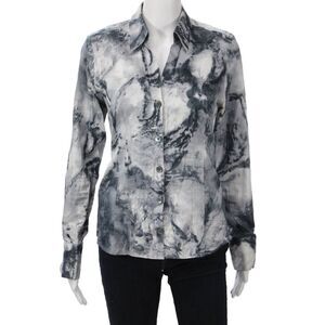 Paper White Women Collared Black Cotton Button-Up Long Sleeve Blouse Size 6